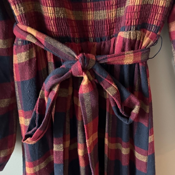 Aura Red and Blue Flannel Plaid Long Sleeve Maxi Dress - Picture 4 of 6